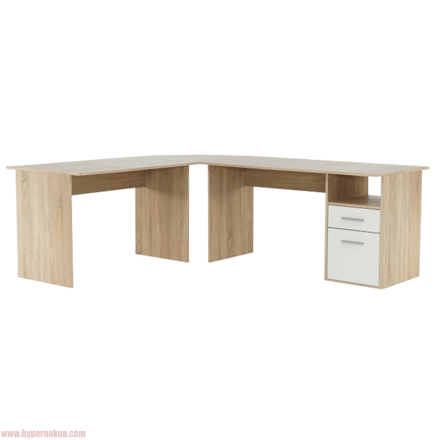 PC stôl, rohový, dub sonoma/biela, MAURUS NEW MA11