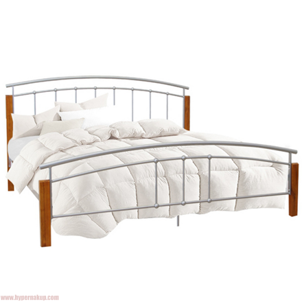 Manželská posteľ, drevo prírodné/strieborný kov, 180x200, MIRELA