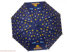 Detský dáždnik vystreľovací palicový - tmavo modrý s kuriatkom