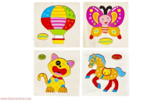 Drevené puzzle pre deti 15 x 15 cm set 4 ks
