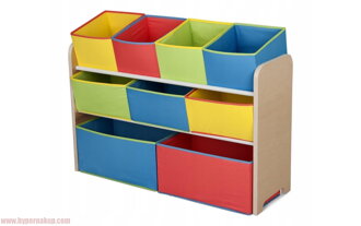Detský regál na hračky s farebnými boxami