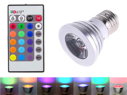 LED žiarovka bodová - 3W multifarebná s diaľkovým ovládačom