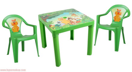 Detský plastový stôl a stoličky - zelený set