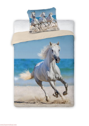 Posteľné bavlnené obliečky  Horse white 140x200cm
