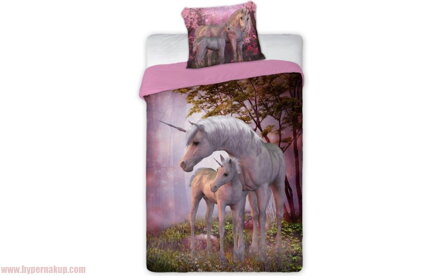 Bavlnené posteľné obliečky Jednorožec pink