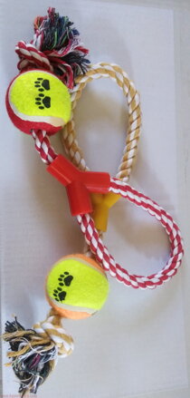 Hračka pre psa - bavlnený povraz s tenisovou loptičkou