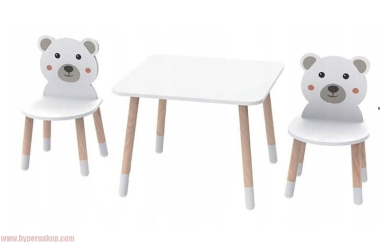 Detský stolík so stoličkami Macko biely 