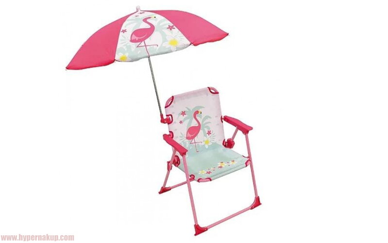 Detská rozkladacia stolička so slnečníkom Plameniak, ružová