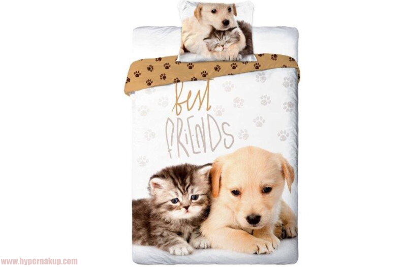 Bavlnené posteľné obliečky šteniatko  a mačiatko 140x200 cm