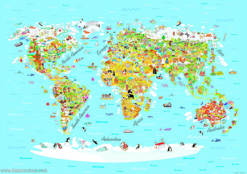 Fototapeta detská FTNS 2441 Mapa sveta pre deti, vliesová  , 360x270 cm - 4 dielna