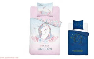 Bavlnené posteľné obliečky jednorožec Unicorn svietiace