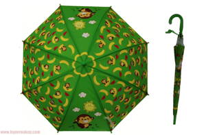 Detský dáždnik vystreľovací palicový - zelený s opičkou