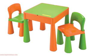 Detský stolík a stoličky 3v1 MAMUT - oranžovo-zelené