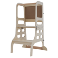 Montessori učiaca veža 3v1 s tabuľou, prírodná, MAGAN