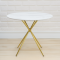 Jedálenský stôl, biely mramor/gold chróm zlatá, priemer 90 cm, MEKNER