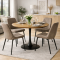 Jedálenský stôl, dub/čierna, priemer 110 cm, REVENTON NEW