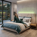 Posteľ s roštom a LED osvetlením, 160x200, béžová Velvet látka, ALTESA