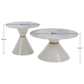 Konferenčné stolíky, set 2 ks, biely mramor/biela/zlatá, kov, MABUZ NEW
