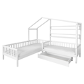 Posteľ s roštom pre 2 deti, 90x200+70x140 cm, biela, ENOLA