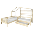 Posteľ s roštom pre 2 deti, 90x200+70x140 cm, prírodná, ENOLA