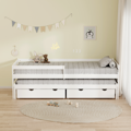 Posteľ s prístelkou a úložným priestorom, 90x200, biela, ELARA