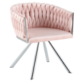 Otočné jedálenské kreslo, púdrovoružová Velvet látka/chróm, HELIN