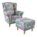 Kreslo ušiak s taburetom, látka patchwork M1, ASTRID