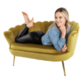 Lavica v štýle Art-deco, horčicová Velvet látka/gold chróm-zlatý, NOBLIN