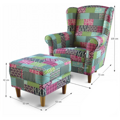 Kreslo ušiak s taburetom, látka patchwork M1, ASTRID