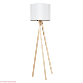 Stojacia lampa, biela/prírodné drevo, LILA Typ 6