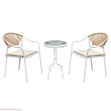 Záhradný 3-dielny ratanový set, biela/béžová, ELIOR