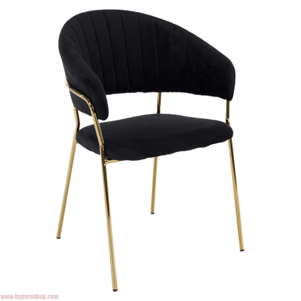 Dizajnové jedálenské kreslo, čierna Velvet látka/gold chróm zlatý, DASMIN TYP 1