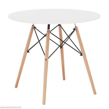 Jedálenský stôl,  biela/buk, priemer 80 cm, GAMIN 2 NEW 80