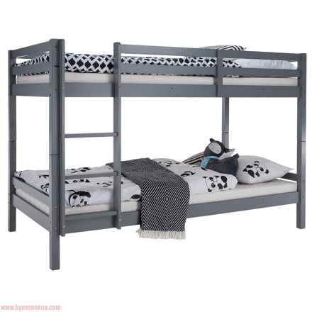 Poschodová posteľ, 90x200, masívne drevo, sivá, INEZA