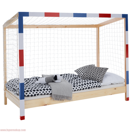 Montessori posteľ, prírodná/biela/modrá/červená, 90x200, FUTAL