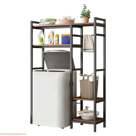 Regál nad práčku, dub tmavý/čierna, DELSIN