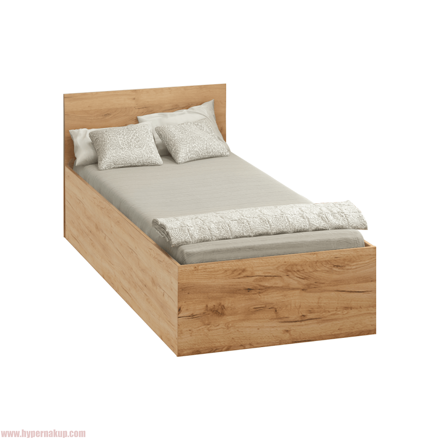 Posteľ s kovovým roštom a úložným priestorom, 90x200, dub craft zlatý, DOLI