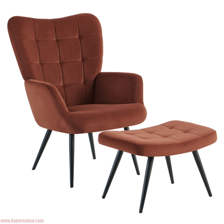 Kreslo s podnožou, hnedá Velvet látka/čierna, HABEN