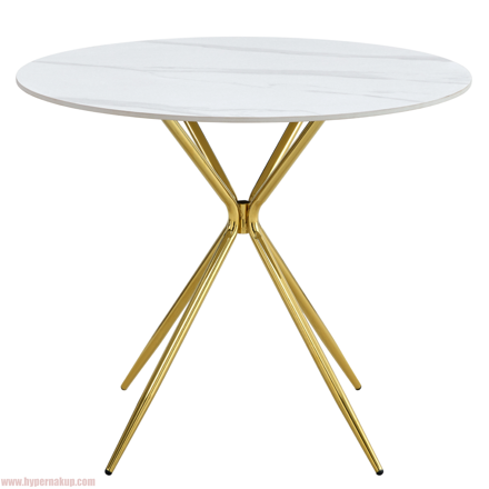 Jedálenský stôl, biely mramor/gold chróm zlatá, priemer 90 cm, MEKNER