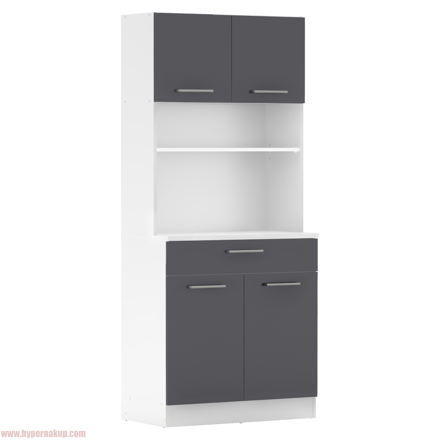 Štvordverový kredenc, biela/grafit, DOMIS NEW