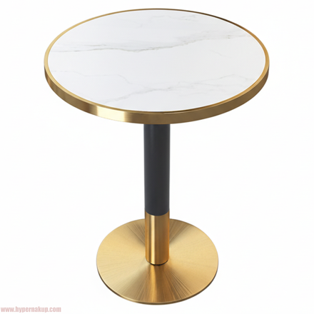 Jedálenský bistro stôl, biely mramor/čierna/zlatá, priemer 80 cm, OREN