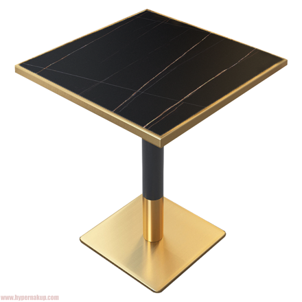 Jedálenský bistro stôl, čierny mramor/čierna/zlatá, 70x70 cm, PRESTON