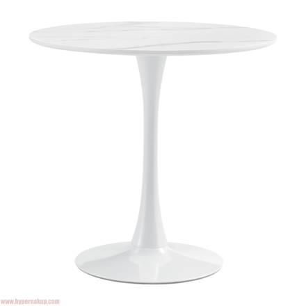 Jedálenský stôl, svetlý mramor/biela, priemer 80 cm, LORIAN