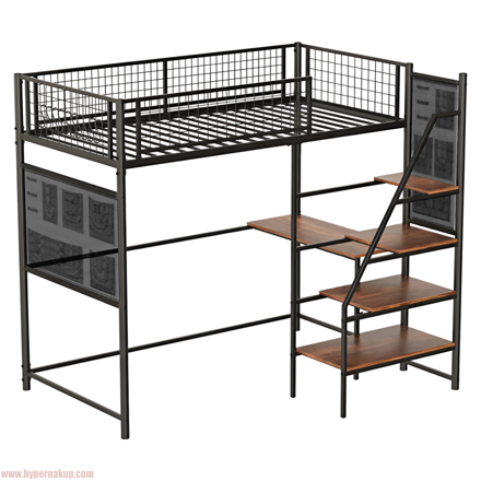 Vyvýšená posteľ so zábranou, 90x200, čierna, NIVEN Vyvýšená posteľ so zábranou, 90x200, čierna, NIVEN