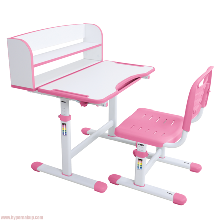 Rastúci písací stôl a stolička, ružová/biela, set ZION