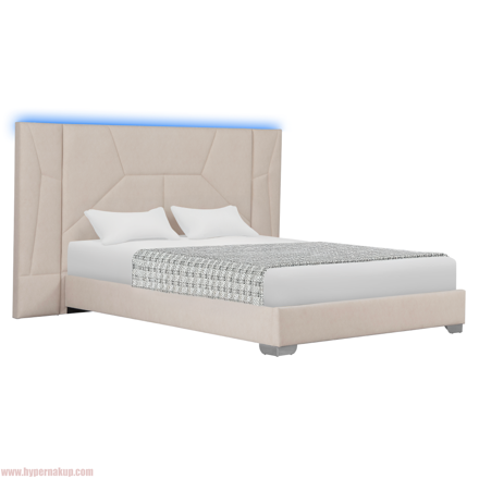 Posteľ s roštom a LED osvetlením, 160x200, béžová Velvet látka, ALTESA