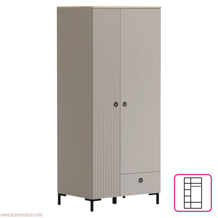 Skriňa, sivohnedá Taupe/dub silverjack, DOMCA 2D1S