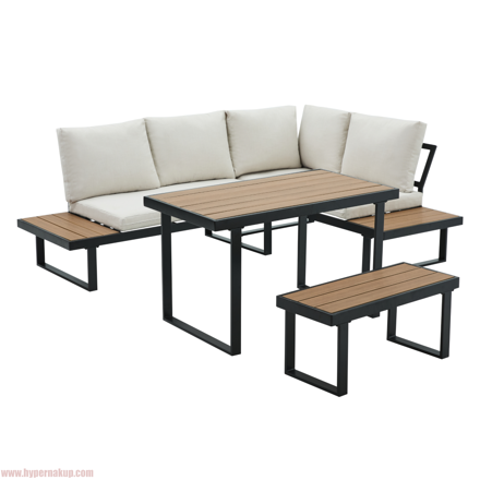 Záhradný set, čierna/krém/dub, FLOJD