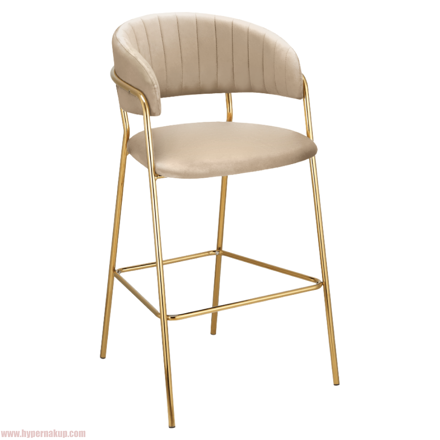Dizajnová barová stolička, béžová Velvet látka/gold chróm zlatý, DASMIN NEW TYP 2