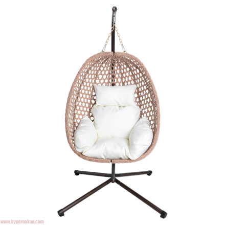 Závesné kreslo, skladacie, medená/béžová/krémová, SANAN